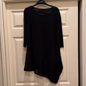 Eileen Fisher 100% Silk Asymmetric Sheer  Hem Tunic Top Black Womens small